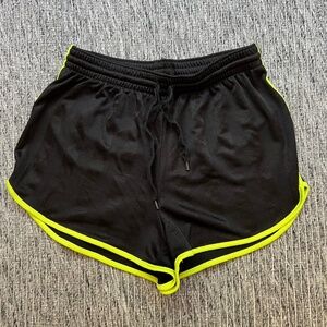 Urban Outfitters Black Striped & Neon Yellow Athletic Drawstring Shorts
